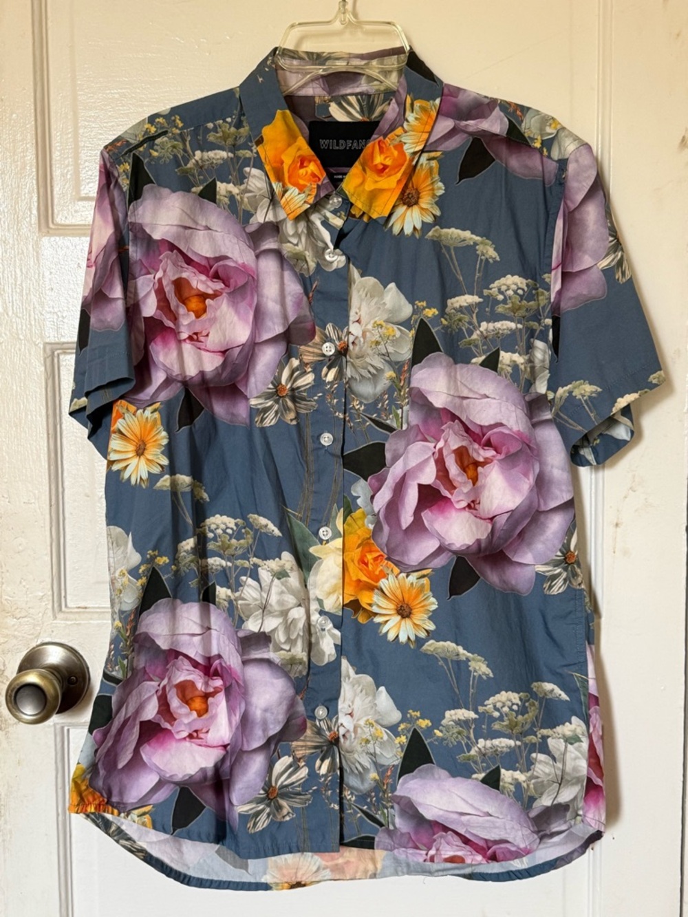Wildfang Blue Floral Short-Sleeve Button-Up